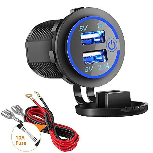 Dual USB Charger Waterproof 12-24V 3.1A Dual USB Ports Car Charger Socket Power Adapter with LED Blue Dual USB Charger Waterproof 12-24V 3.1A Dual USB Ports Car Charger Socket Power Adapter with LED Blue